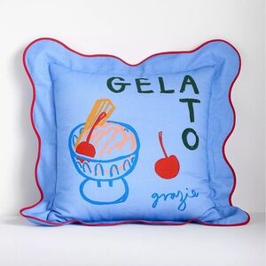 New Anthropologie Jordan Nickson Cotton Gelato Italian Pillow Blue 18x18